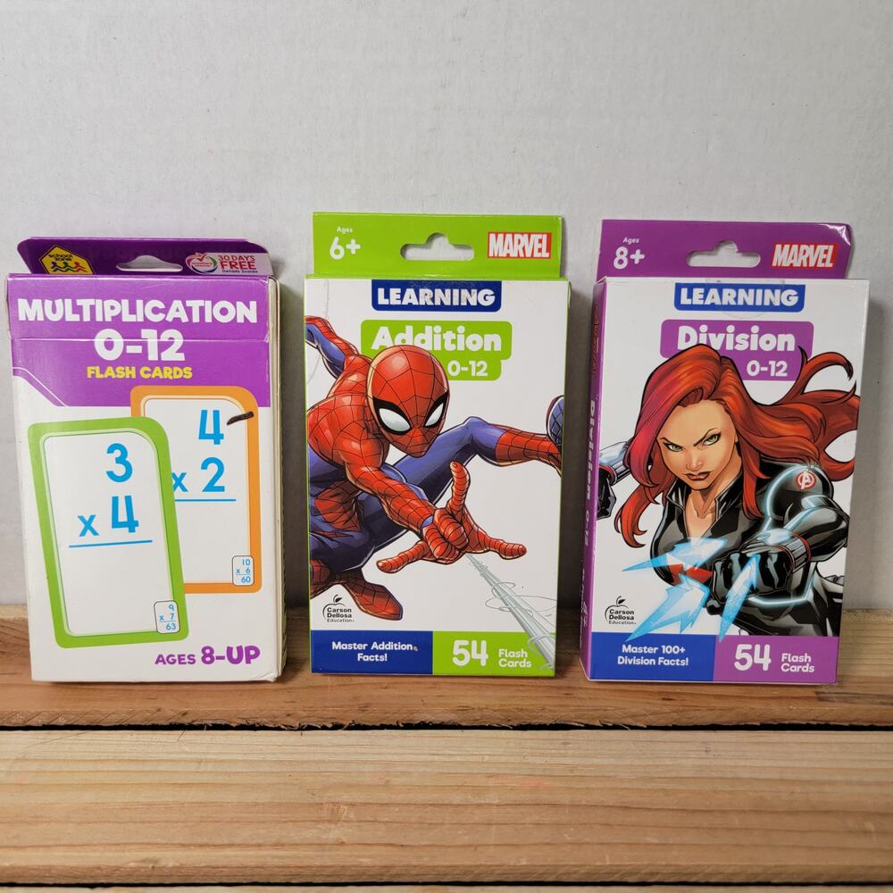 Set of 3 MATH Flash Cards: Addition, Multiplication, Division